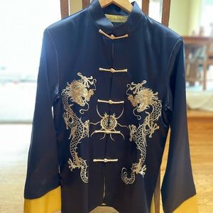 Dark blue and gold dragon top